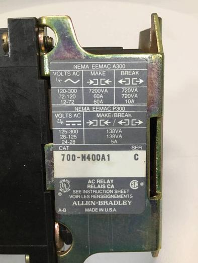 Used ALLEN BRADLEY Relay 700-N400A1 #92921