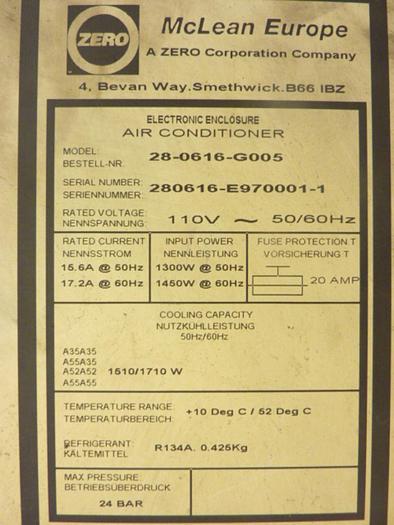 Used APW MCLEAN Air Conditioner 28-0616-G005 #45920