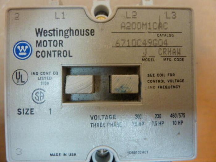 Used WESTINGHOUSE Motor Starter Size 1 A200M1CAC #23030