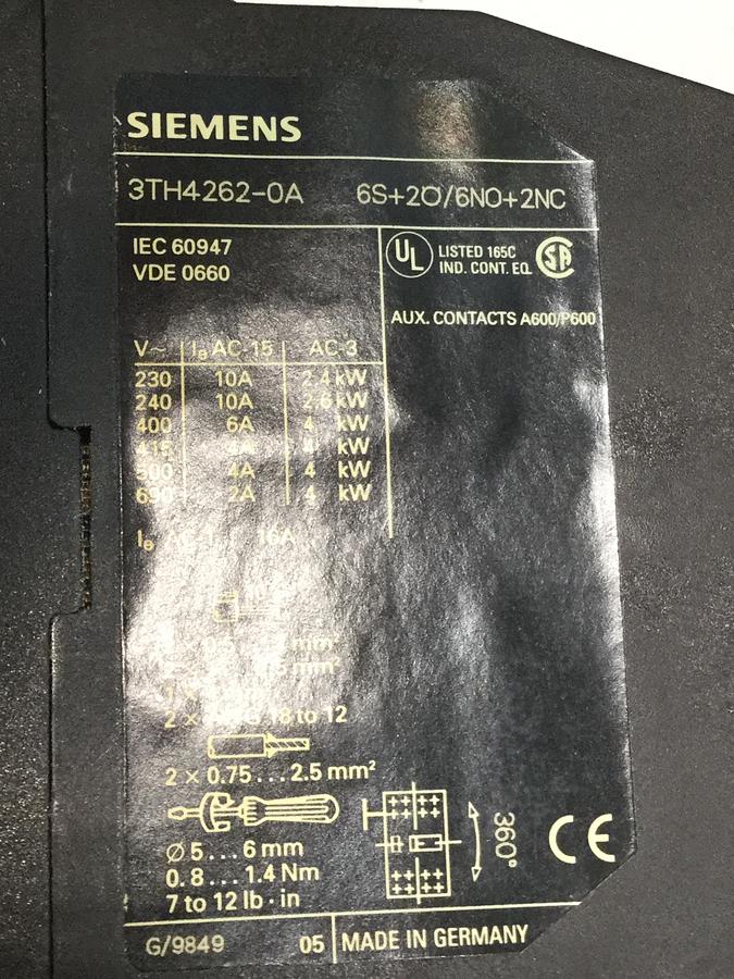 Used SIEMENS Contactor Relay 3TH4262-0A USED