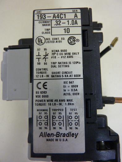 Used ALLEN BRADLEY Overload Relay 193-A4C1 SER A #50748