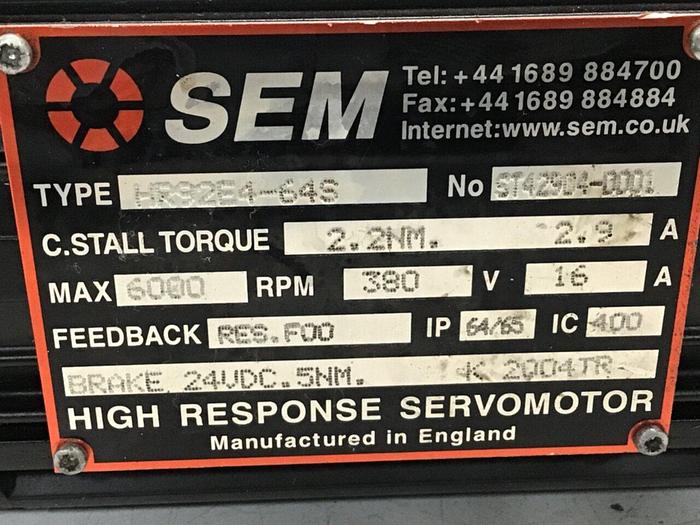 Used SEM High Response Servo Motor HR92E4-64S Used
