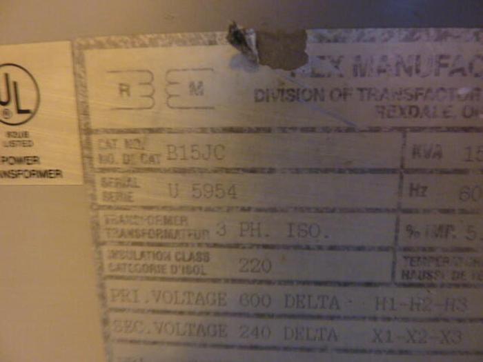 Used REX 15 kVA Transformer B15JC #32034