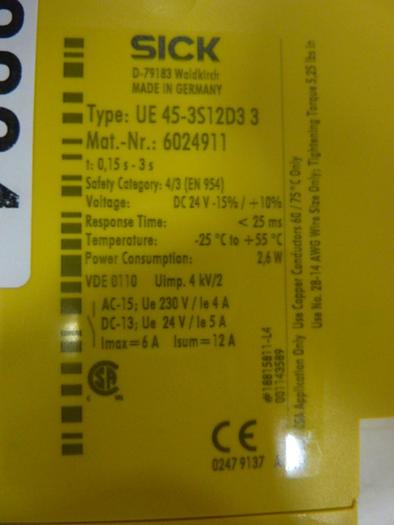 Used SICK OPTIC ELECTRONIC Relay UE-45-3S12D3 3 #48834