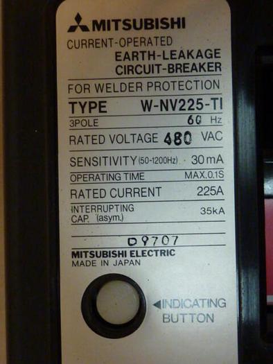 Used MITSUBISHI 225 Amp Circuit Breaker W-NV225-T1 #33286