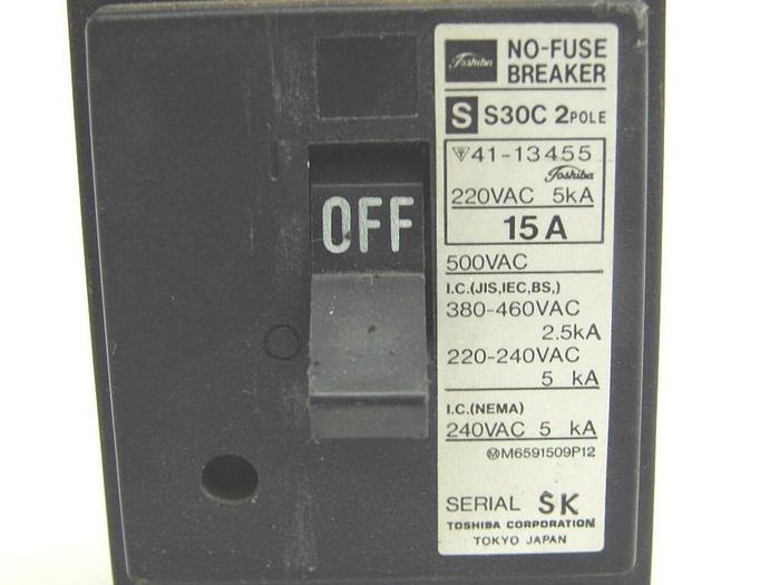 Used TOSHIBA 15 Amp Circuit Breaker S30C-2P-15A #57880