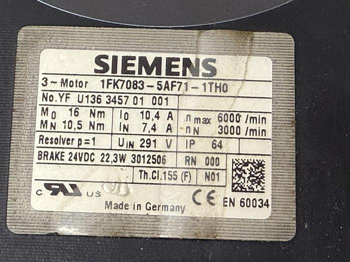Used SIEMENS 1FK7083-5AF71-1TH0