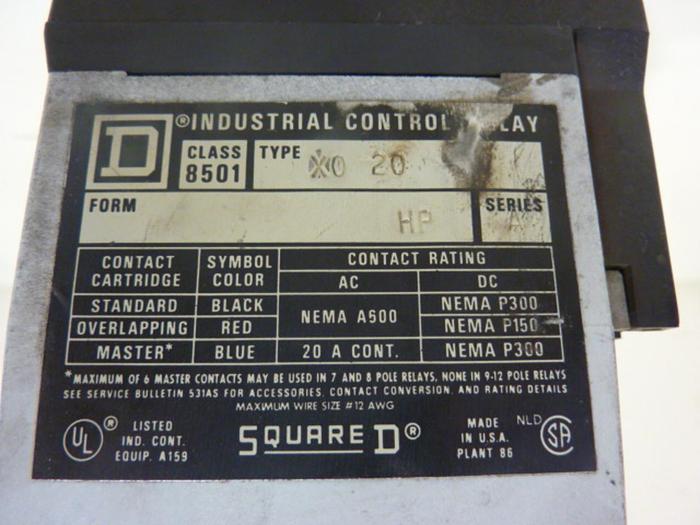 Used SQUARE D Control Relay 8501-X0 20 #47159