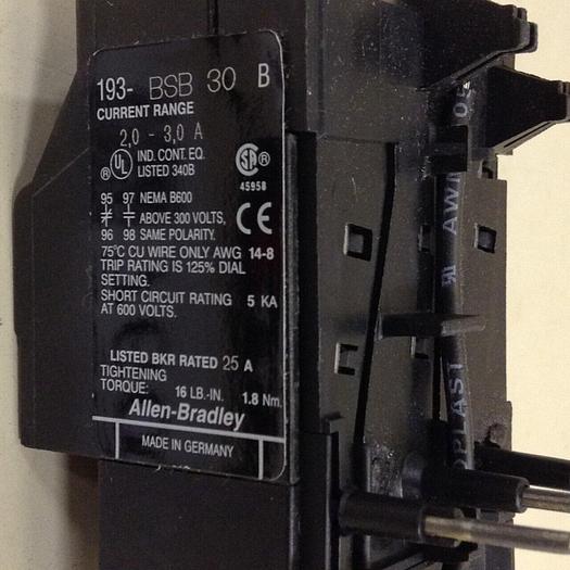 ALLEN BRADLEY Bimetallic Overload Relay 193-BSB30 SER B #76061