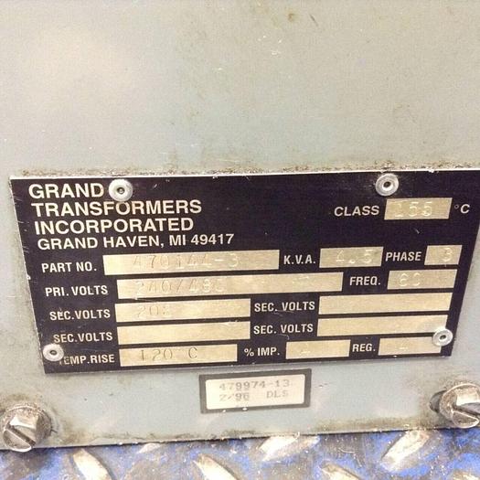Used GRAND TRANSFORMERS 4.5 kVA Transformer 470144-3 #76527