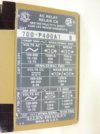 Used ALLEN BRADLEY AC Relay 700-P400A1 SER B #43956