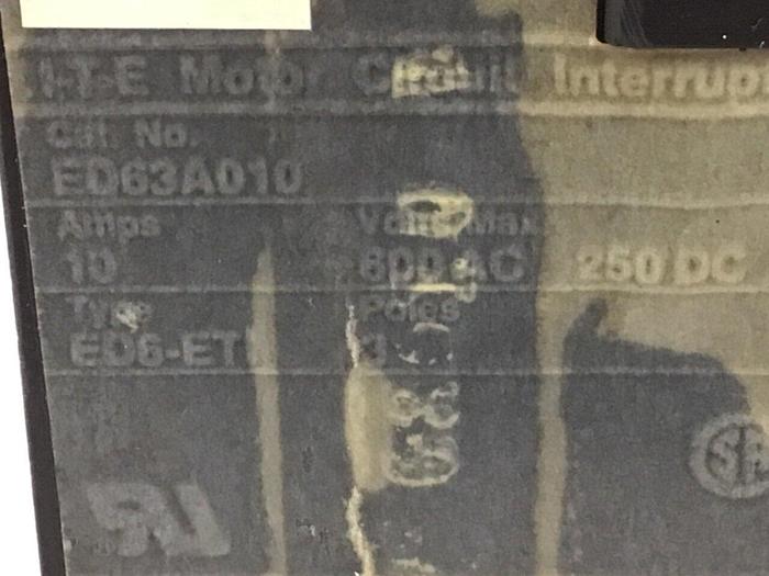 Used ITE SIEMENS 10 Amp Circuit Breaker ED63A010 #135375