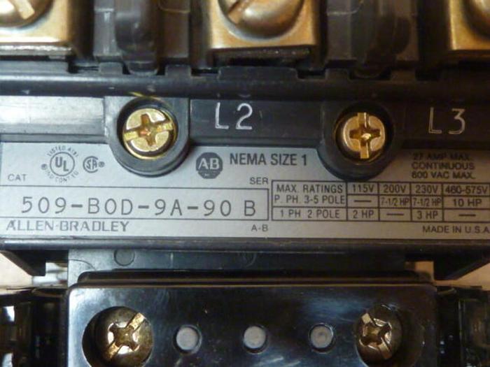 Used ALLEN BRADLEY Motor Starter Size 1 509-BOD-9A-90 SER B W50 #31038