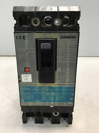 Used SIEMENS 60 Amp Circuit Breaker ED63B060 #135379