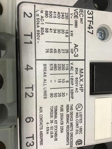 Used SIEMENS Contactor 3TF4722-OAC1 #138647