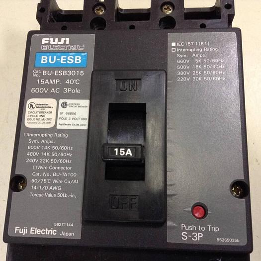 Used FUJI ELECTRIC 15 Amp Circuit Breaker BU-ESB3015 #84876