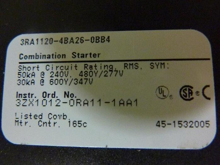 Used SIEMENS Combination Starter 3RA1120-4BA26-0BB4 #46454