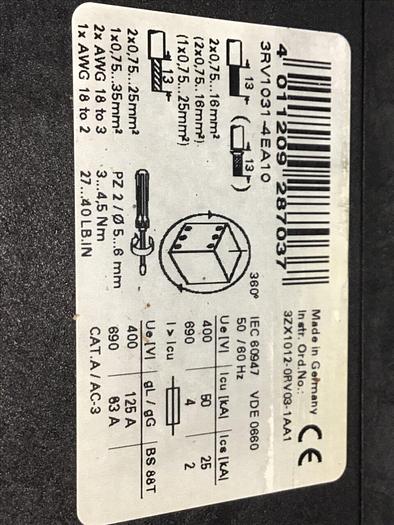 Used SIEMENS Contactor 3RV1031-4EA10 #124124
