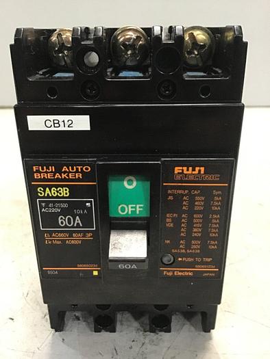 Used FUJI ELECTRIC 60 Amp Circuit Breaker SA63B-60 AMP #143731