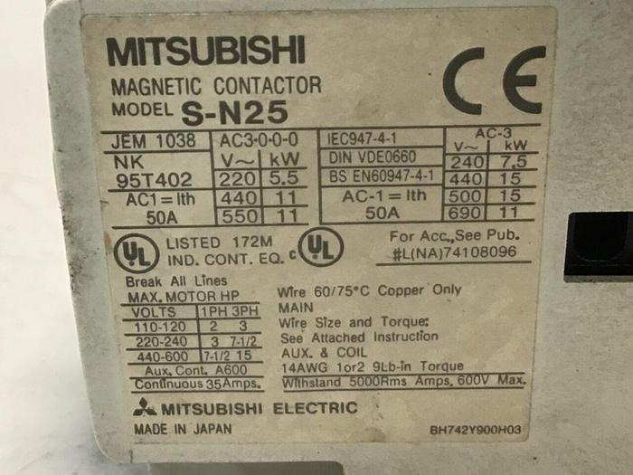 Used MITSUBISHI Magnetic Contactor S-N25 #133365