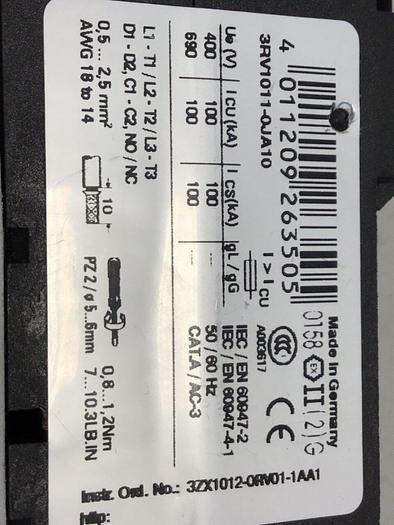 Used SIEMENS Circuit Breaker 3RV1011-OJA10 #119670
