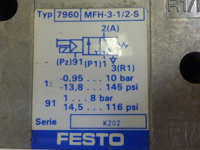 Used FESTO Solenoid Valve MFH-3-1/2-S #59625