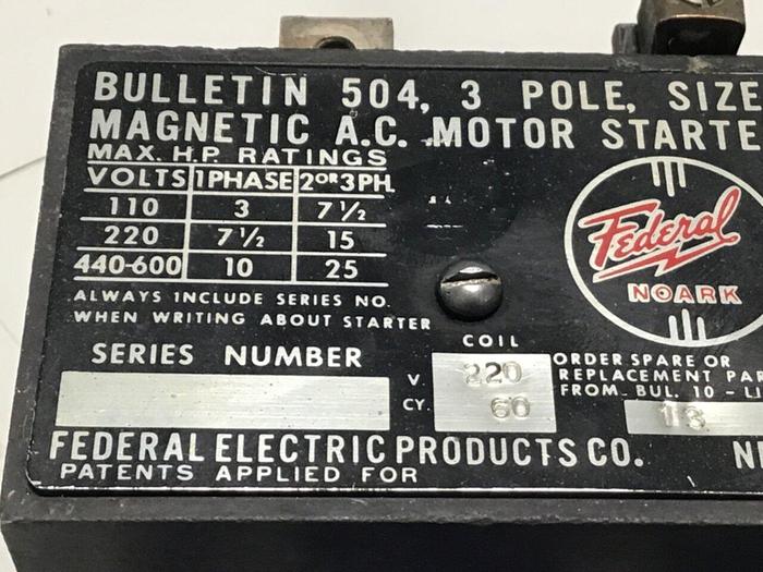 Used FEDERAL ELECTRIC Motor Starter 5A231 Used