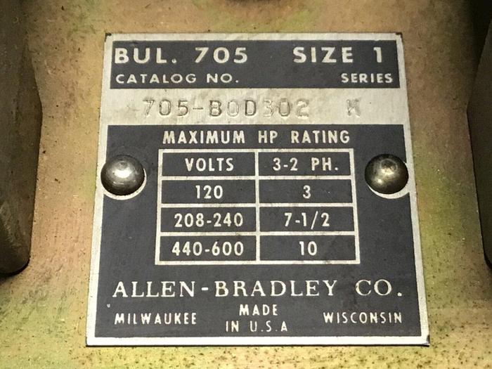 Used ALLEN BRADLEY Reversing Contactor 705-BOD103 #126092