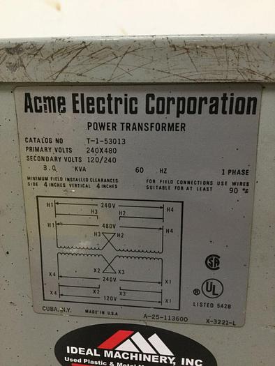 Used ACME ELECTRIC 3.0 KVA Power Transformer T-1-53013 #109594