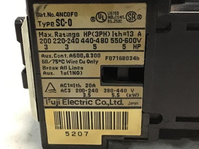 Used FUJI ELECTRIC Contactor SC-0 4NC0F0 #125450