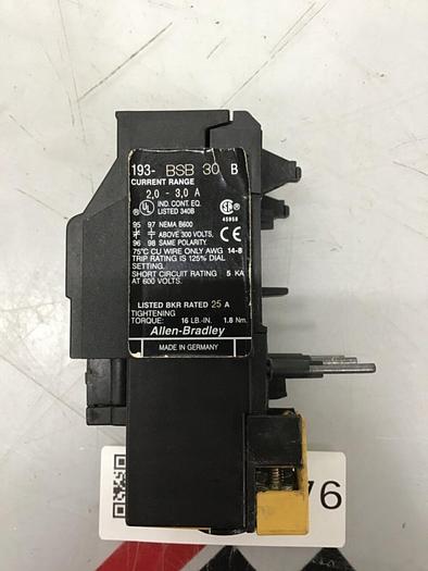 Used ALLEN BRADLEY Overload Relay 193-BSB 30 SER B #59236