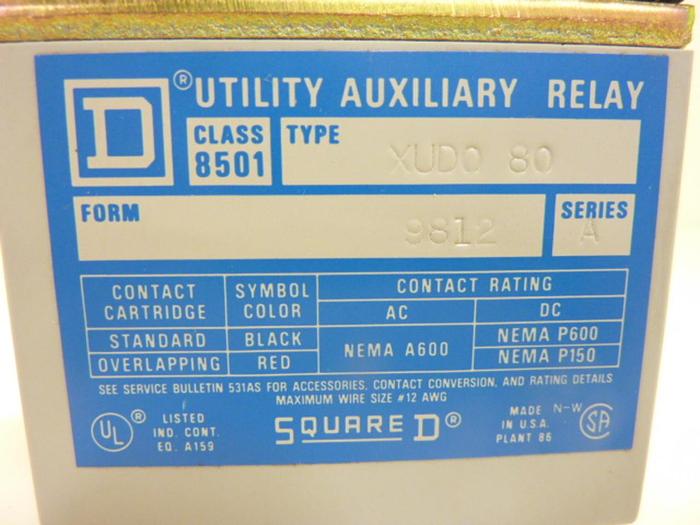 Used SQUARE D Auxiliary Relay 8501-XUD0-80 #43732