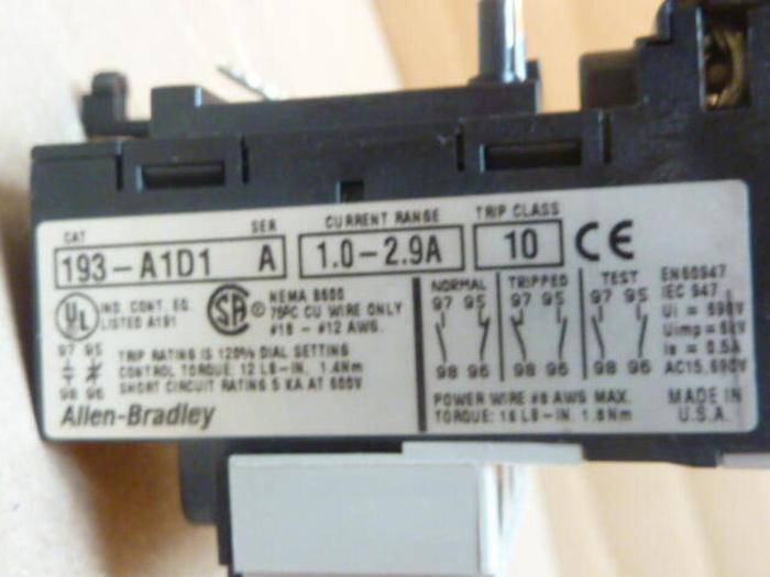 Used ALLEN BRADLEY Overload Relay 193-A1D1 SER A #30892