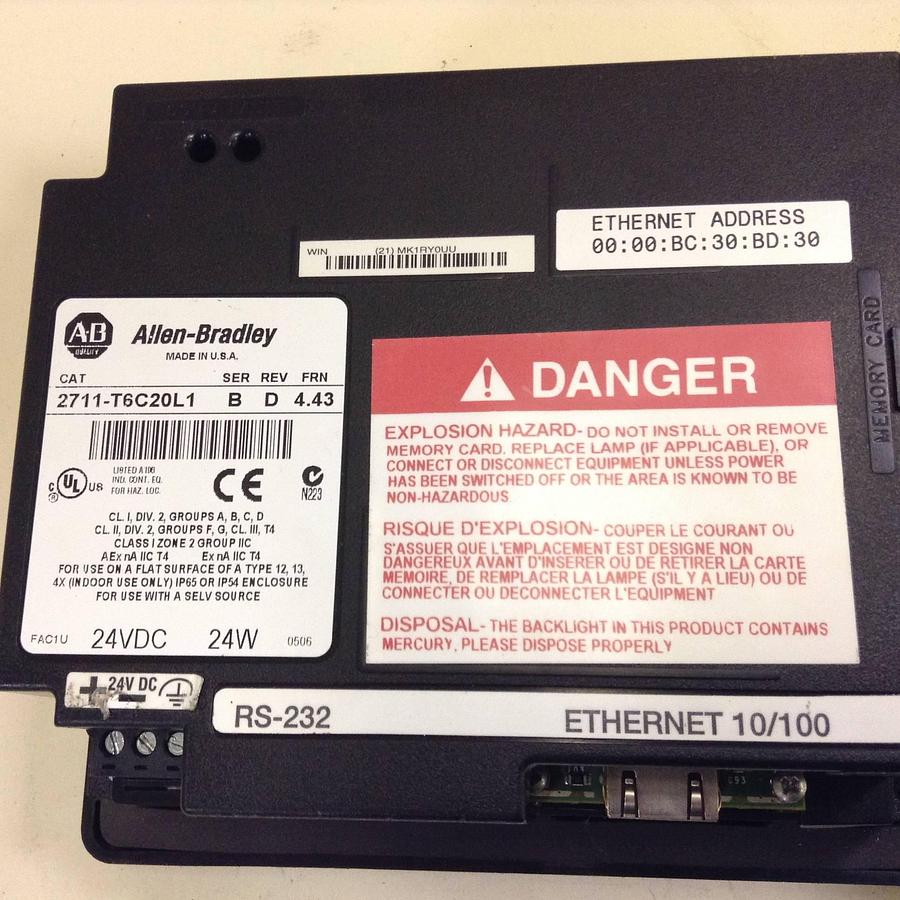 Used ALLEN BRADLEY Panel View 600 2711-T6C20L1 SER B Used