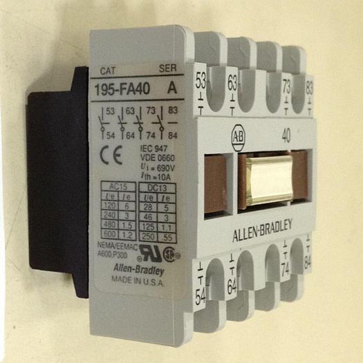 ALLEN BRADLEY Auxiliary Contact Block 195-FA40 SER A #76054