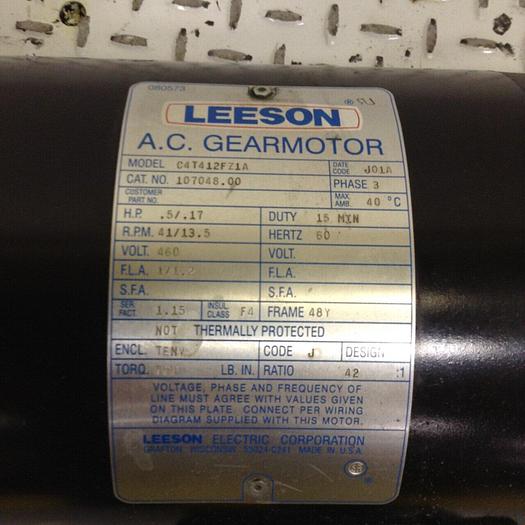 Used LEESON ELECTRIC CO .5/.17 HP AC GEARMOTOR C4T412FZ1A USED