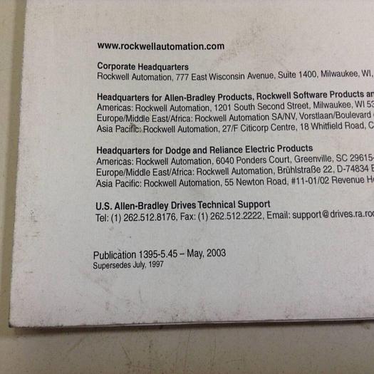 Used ALLEN BRADLEY Troubleshooting Manual 1395-5.45 #70955