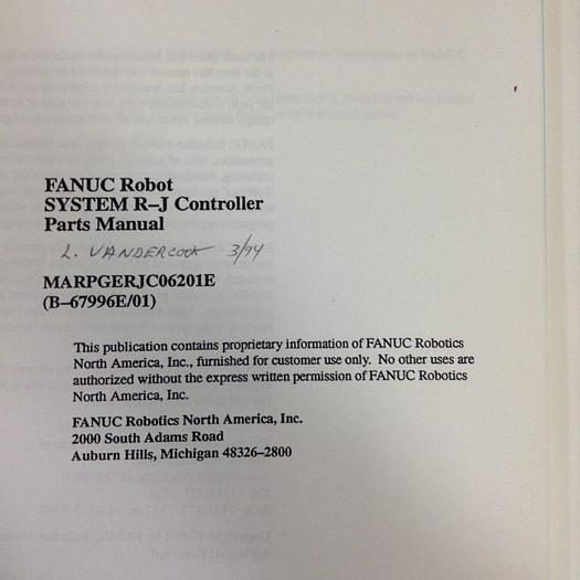 Used FANUC Parts Manual MARPGERJC06201E #70979