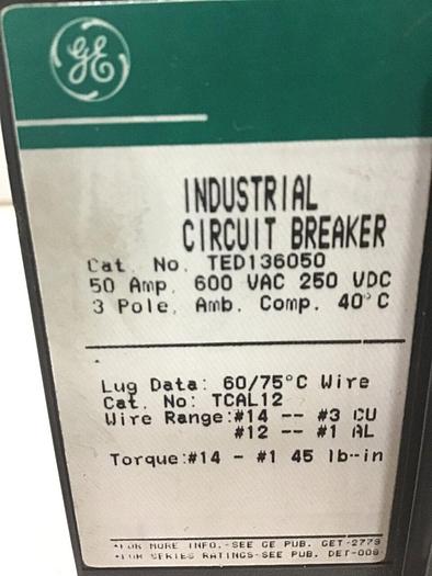 Used GE 50 Amp Breaker TED136050 / DISCONNECT #131923