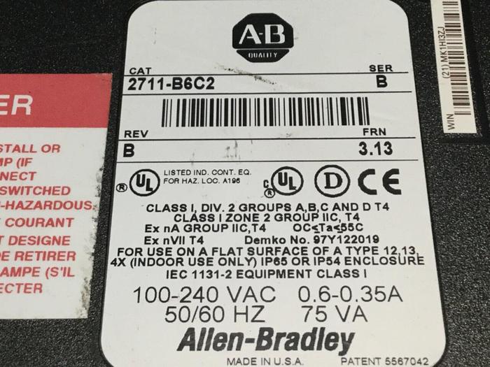 Used ALLEN BRADLEY Operator Interface 2711-B6C2 SER B Used