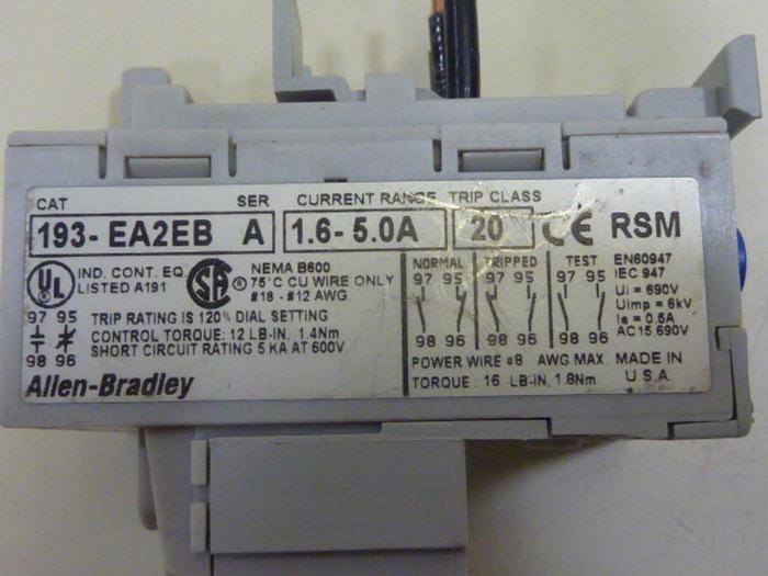 Used ALLEN BRADLEY Overload Relay 193-EA2EB SER A #64276