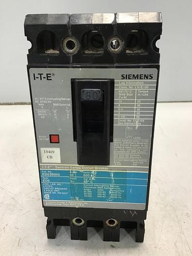 Used SIEMENS 60 Amp Circuit Breaker ED63B060 Used