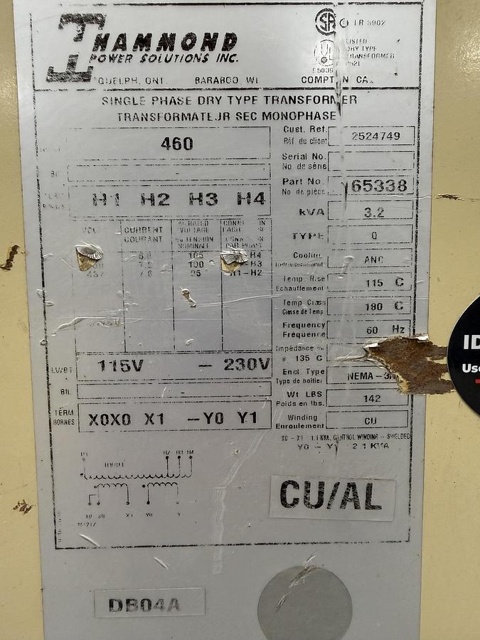 Used HAMMOND POWER SOLUTIONS 165338