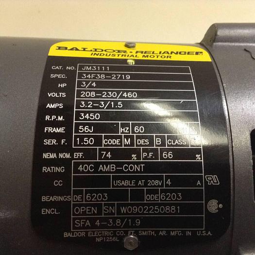 Used BALDOR .75 HP Motor w/ Pump JM3111 #86317