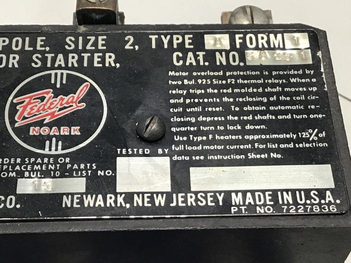 Used FEDERAL ELECTRIC Motor Starter 5A231 Used