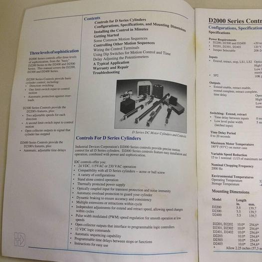Used INDUSTRIAL DEVICES D2000 Series Control Manual PCW-4197 #77841