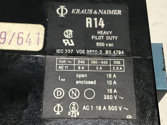 Used KRAUS & NAIMER Contactor R14 #124158