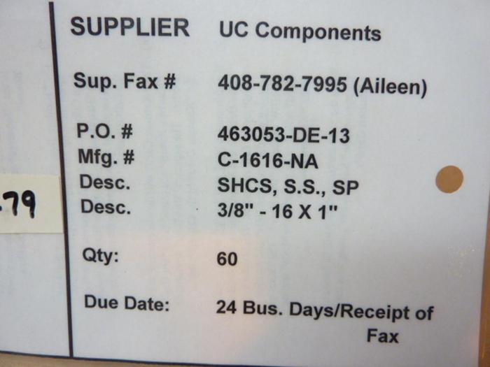 U-C COMPONENTS Socket Head Cap Screw C-1616-NA #41288