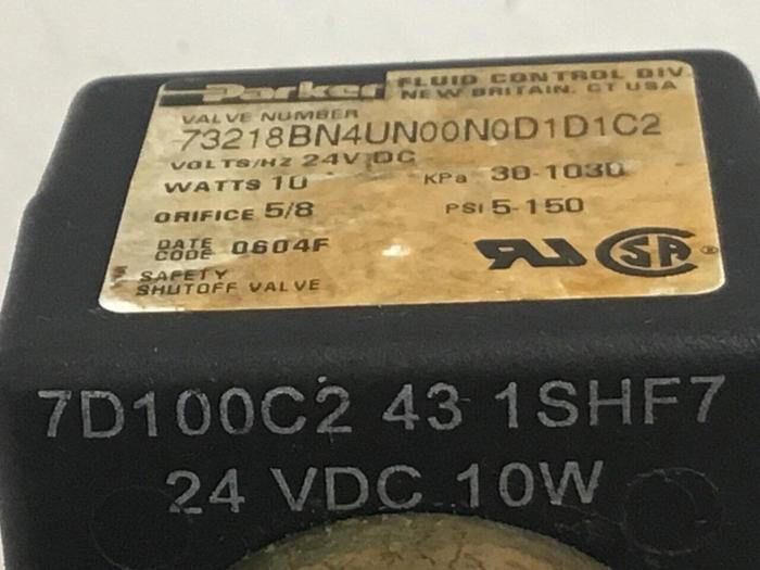 Used PARKER Safety Shut Off Valve 73218BN4UN00N0D1D1C2 #124498