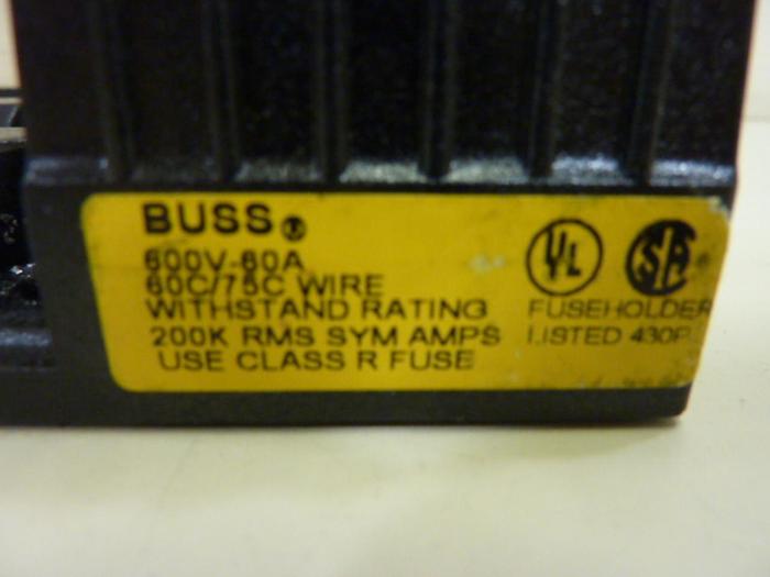 Used BUSSMANN 60 Amp Fuse Holder R60060-3CR #59245